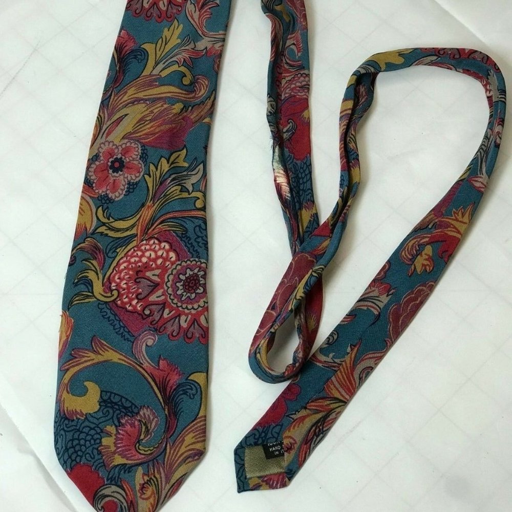 SECOURS Blue Red Yellow Flowers ITALY Silk Tie